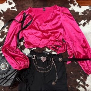 SHEIN Fuchsia Satin Blouse